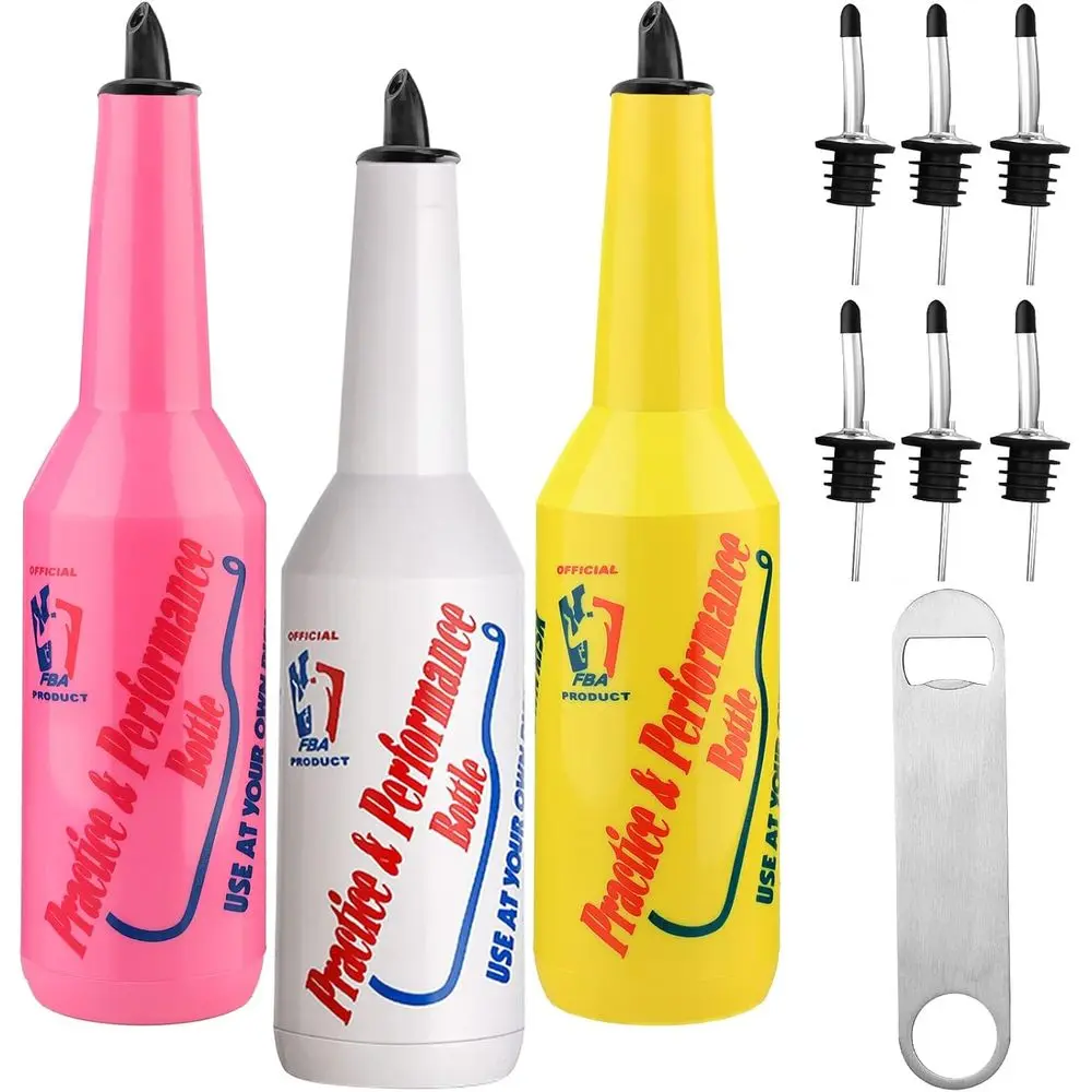 

Mix Color Set of 3 - Cocktail Shaker, Training Bottle, Bartender Practice and Performance Bottle 25oz/750ml (White, Pink, Yellow