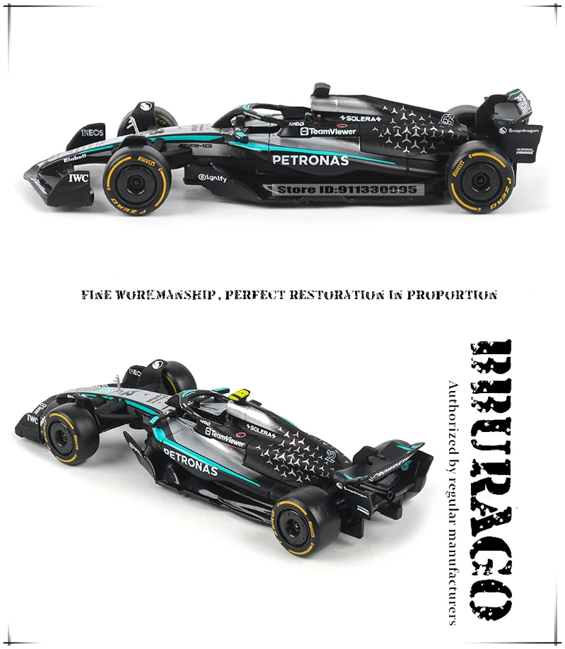 Bburago 1:43 Neuer F1 Mercedes-AMG 2025 W16 # 63 George Russell # 12 Kimi Antonelli Legierungsauto-Modell aus Druckguss, Sammlerstück – Detail 4