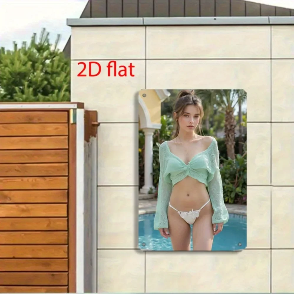 2D FLAT,2D,Wall Art for Women - Mint Green Lace & Swimsuit Palm Tree Design Durable Frameless Iron Home Kitchen