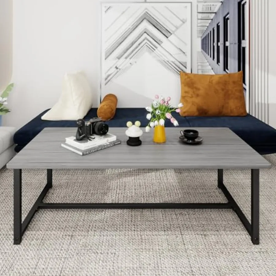 

Farmhouse Coffee Table Rectangular Center Table for Living Room Table Wooden Tabletop with Metal FrameMid Century Modern Design