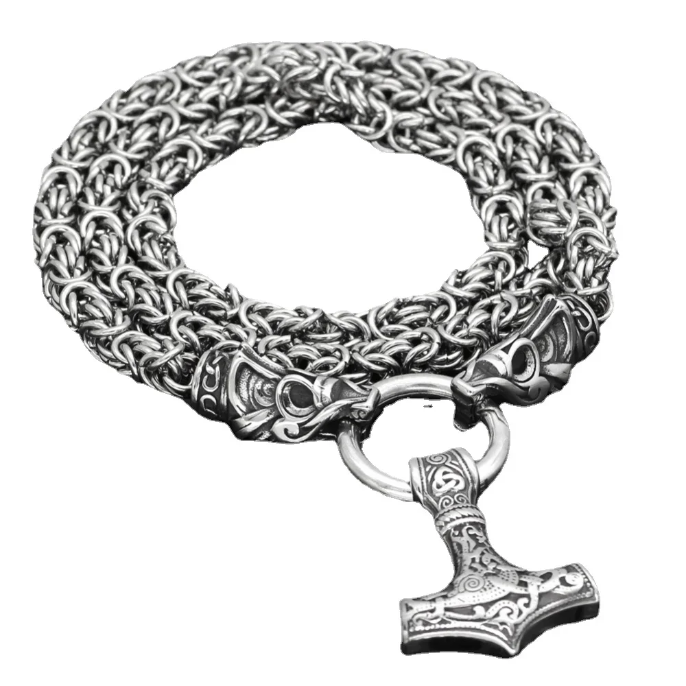 

CHUANGCHENG Nordic Culture Vintage Men's Necklace Viking Pirate Celtic Stainless Steel Thor Hammer Pendant