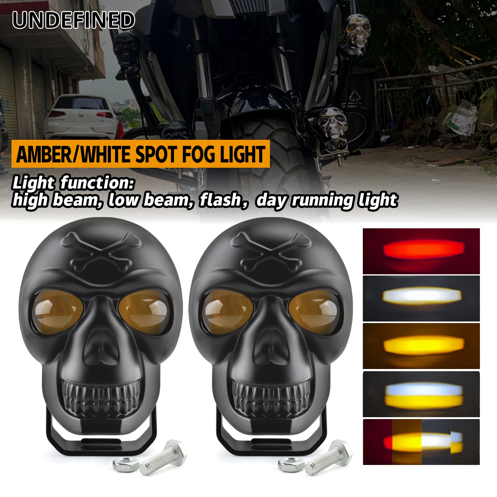 2PCS Motorcycle Skull Spotlight Headlight Driving Spot Fog Pods Light For Harley Honda Yamaha Suzuki Ducati Kawasaki Universal