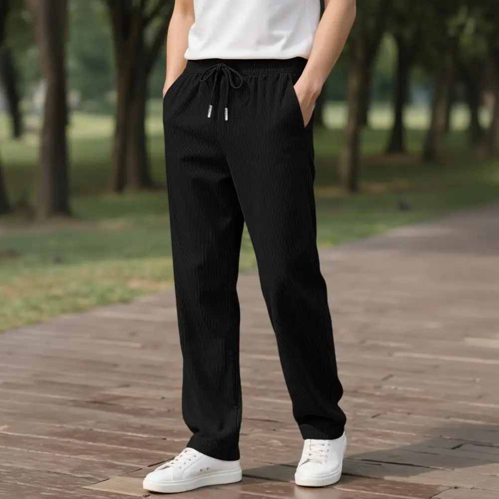 Drawstring Waist Pants for Men Work School Casual Trousers Men's Corduroy Baggy Sweatpants Drawstring Waist Joggers for Gym