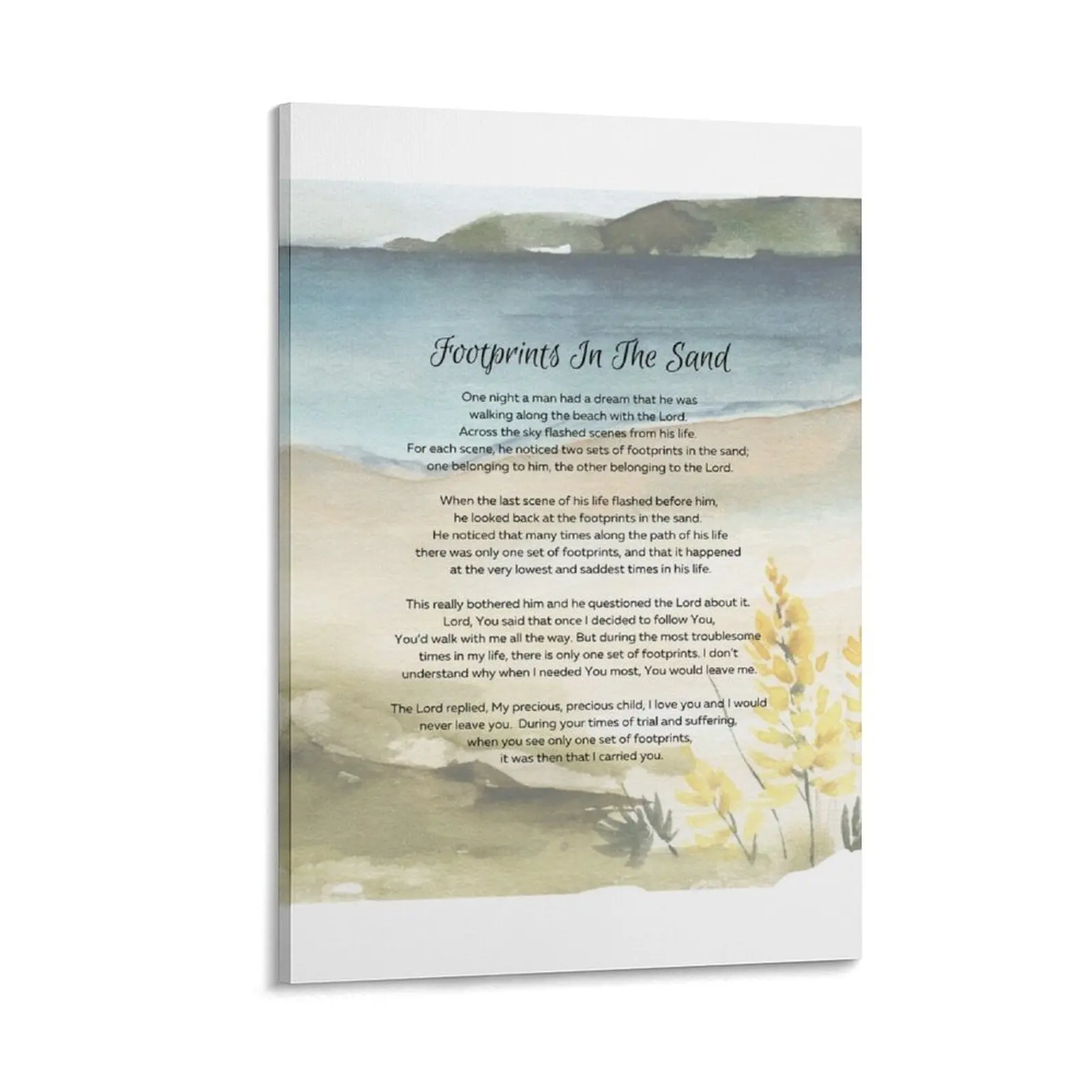 

Footprints In The Sand Poem Watercolor Ocean Canvas Painting poster aesthetic canvas wall art