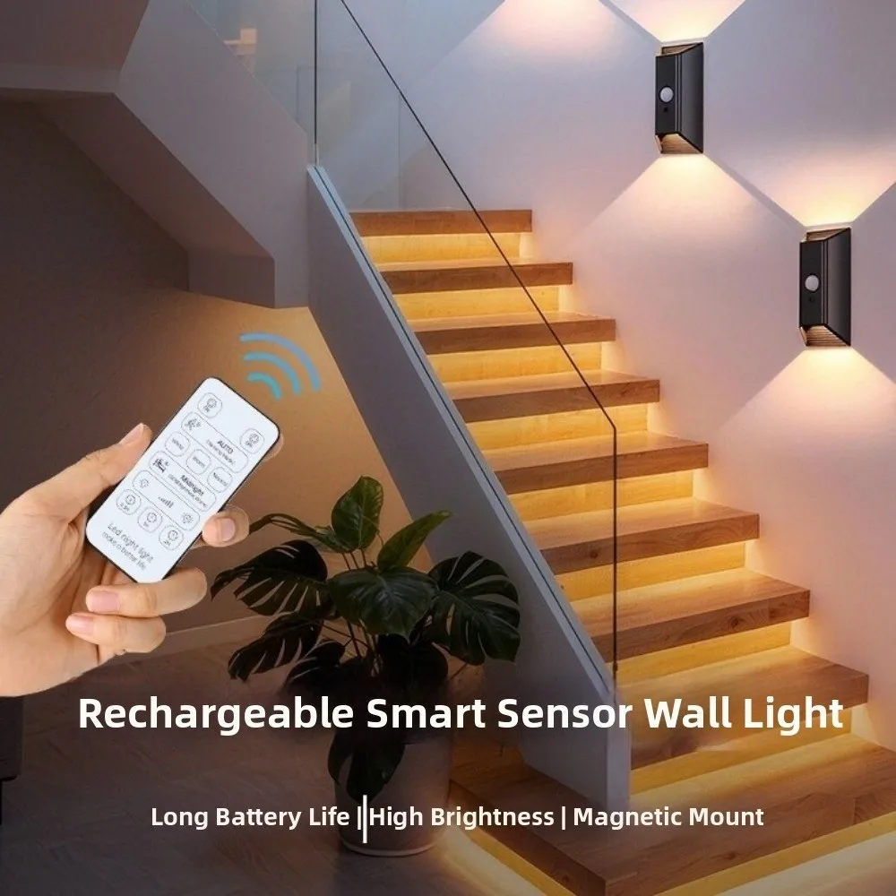 

Перезаряжаемые настенные светильники с датчиком движения, беспроводным пультом управления, магнитным креплением, интеллектуальные светодиодные индукционные лампы с датчиком присутствия человека