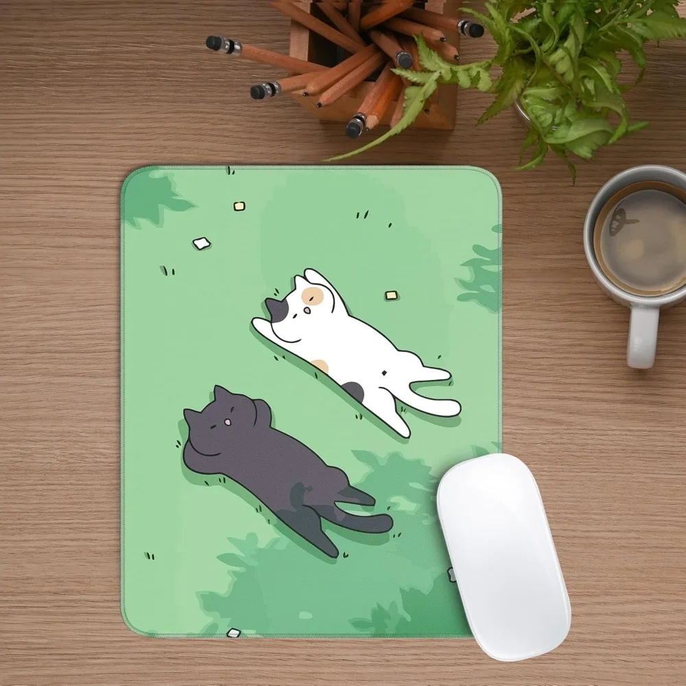 Alas Mouse Persegi Kucing Lucu Alas Mouse Kucing Hitam dan Putih untuk Aksesori Meja Mouse Nirkabel 10 "X 8" Alas Mouse Perjalanan dengan Non-Sli