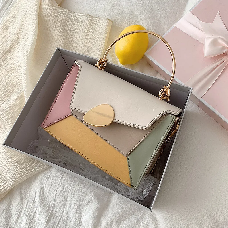 New Fashion Contrast Color Shoulder Bag for Women PU Leather Shoulder Messenger Bag Fashion Small Square Handbag Travel Purse