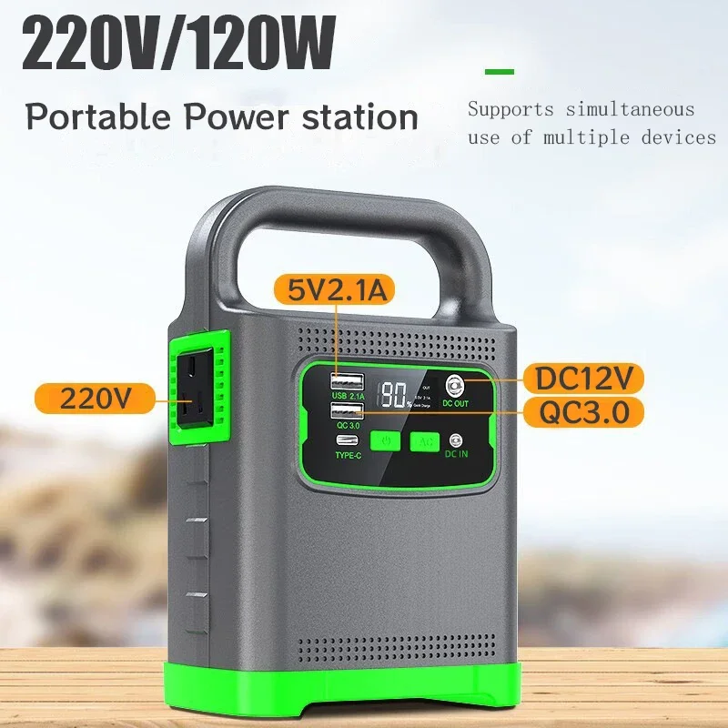 Portable Power Station 120W 220V Outdoor Emergency Storage Power Supply External Battery Solar Generator for Camping Fishing RV