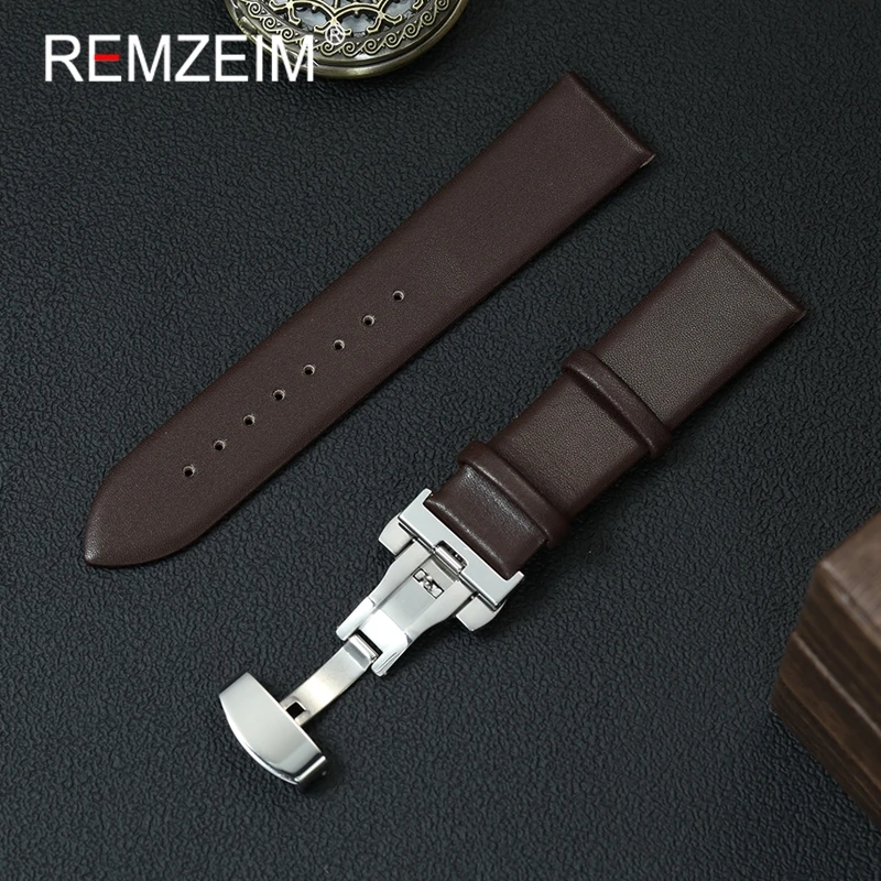 

Ultra-thin Butterfly Buckle Leather Watch Straps 18mm 20mm 22mm Wrist Bracelets Green Red Pink Women Men Watchband Accessories