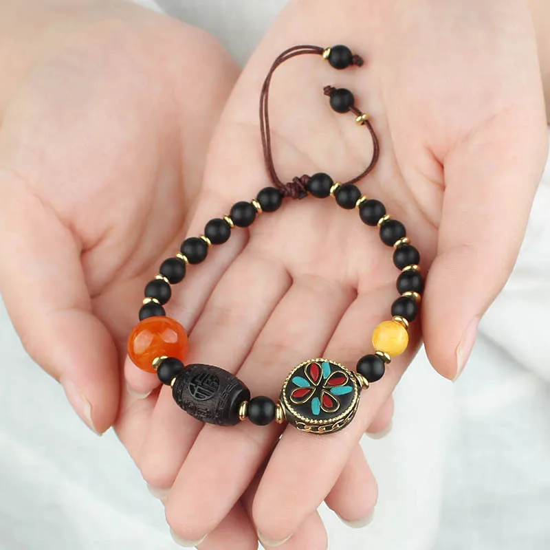 

DIY accessories Ethnic style ebony transfer bead bracelet wooden glazed bracelet women's handwoven literary and retro couple acc
