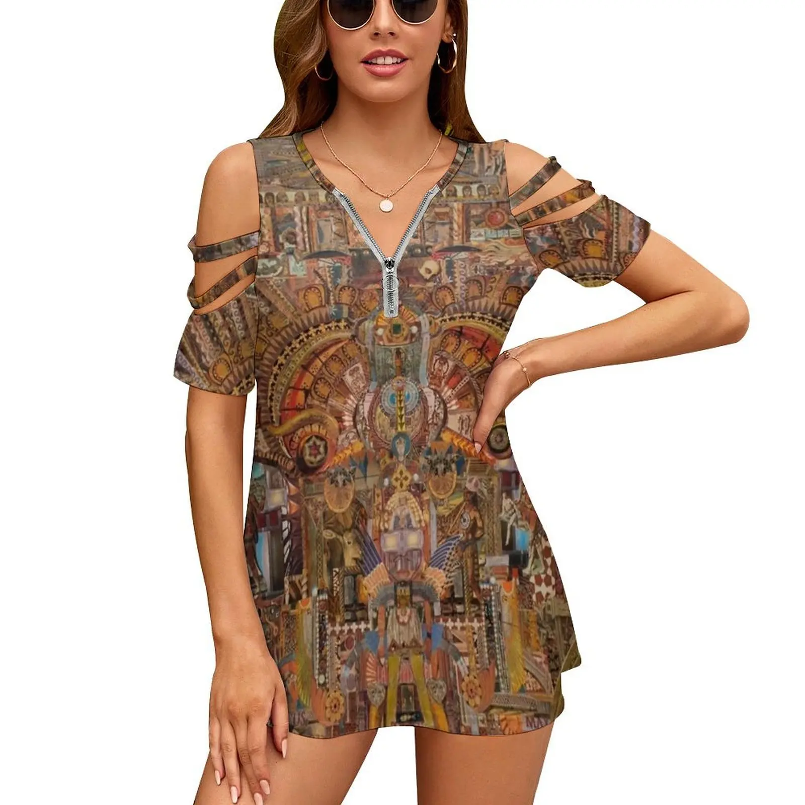 

Chesapeake 2019 New Fashion Zip Off Shoulder Top Short-Sleeve Women Shirt Love Beautiful Highart Fashion Cute Nature