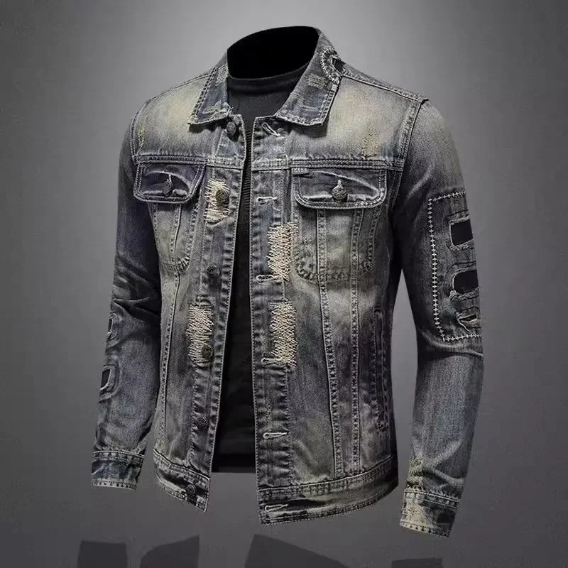 Denim Jackets Man Autumn Japanese Retro Casual Slim Biker Motorcycle Cowboy Coat for Men Branded Original Low Cost Aesthetic Y2k