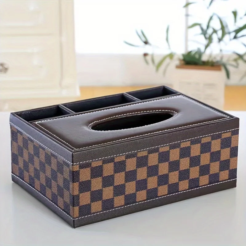 Leather Tissue Box Cover, Multi-Functional Kitchen and Dining Room Organizer, Decorative PU Tissue Box, Suitable for Living Room