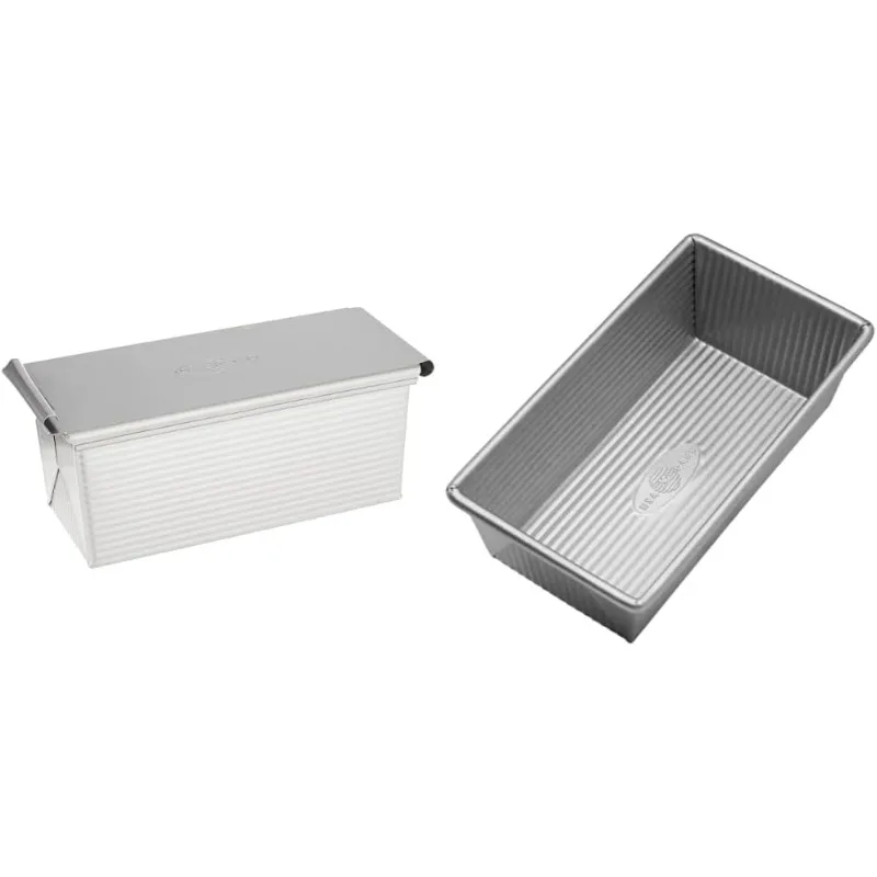 USA Pan Pullman Loaf Pan with Cover (9 x 4 inch) and Standard Bread Loaf Pan (1 Pound), Nonstick & Quick Release Coating