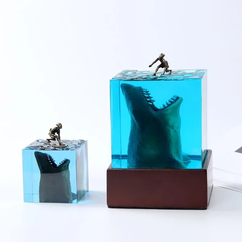 

Ocean Shark Surfer Mini Landscape Night Light LED Handmade Resin Epoxy Craft Decor Artwork Gift Home Ornament