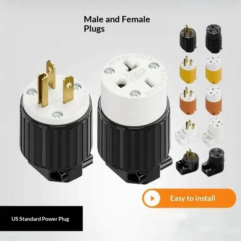 1Pcs Male Female Ends Extension Cord Ends Connector 15A 125V 5 15P 5 15R Straight Blade Cord Connector Plug