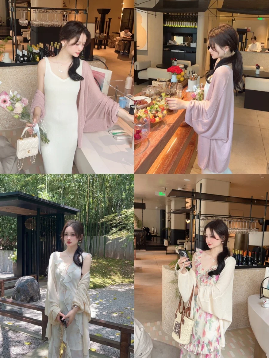 

Outsider Ice Hemp Knitted Cover up Two Tone Air Conditioning ential Long Sve V Ne Cardigan Women's Faion Summer 2023