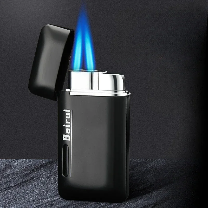 Recently Hot Selling Double Straight Jet Ignition Lighter Simple Atmospheric Inflatable Portable Cigar Lighter Smoker's Gift