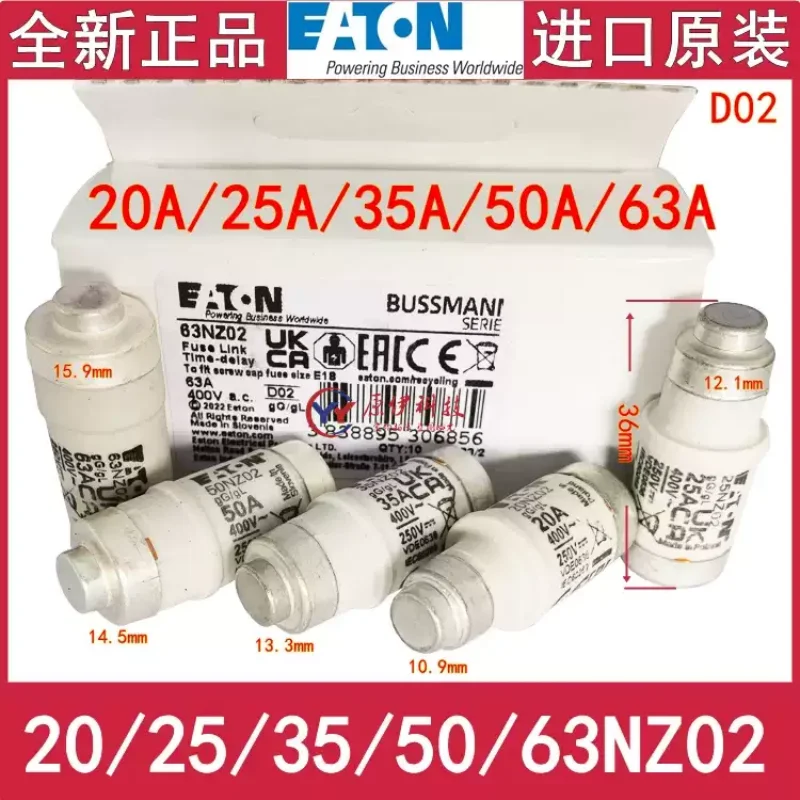 1-10 pieces original BUSSMANN fuse gL/gG 20/25/35/50/63NZ02 400V~63A fuse