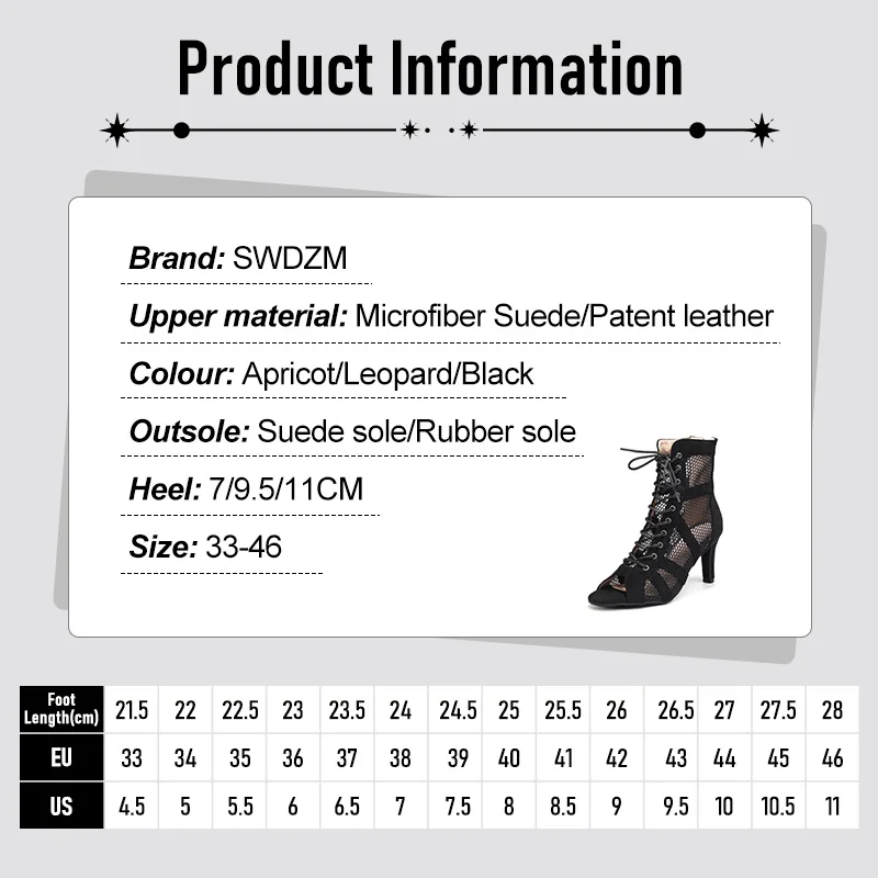 Women Latin Dance Shoes Black Boots High-Top High Heels Salsa Sandals Mesh Tango Boots Ladies Woman Party Ballroom Dance Shoes