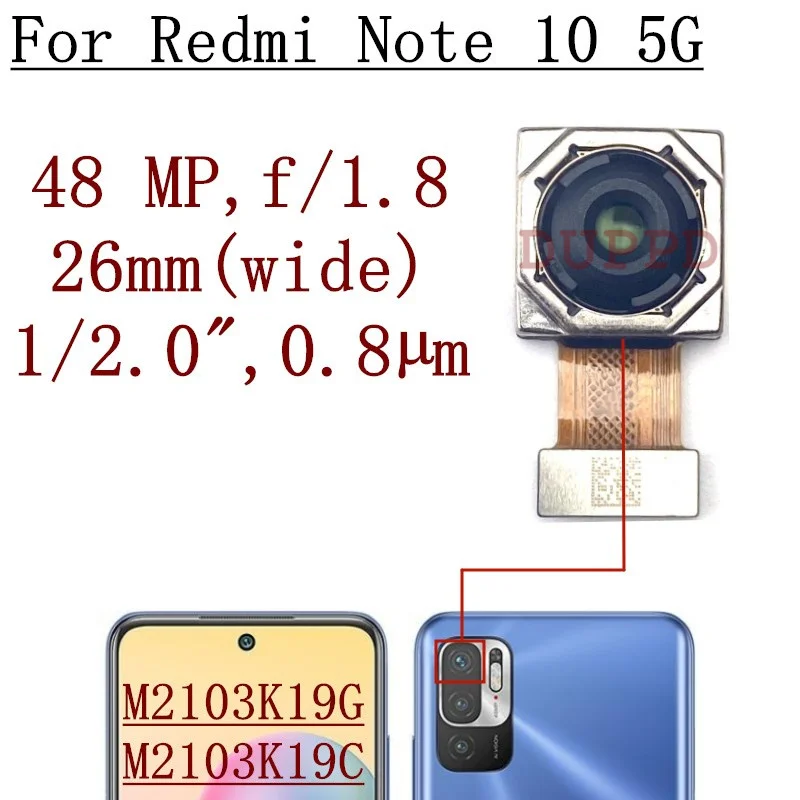 Rear Camera For Xiaomi Redmi Note 10 5G M2103K19G, M2103K19C Front Selfie Facing Back Wide Main Macro Depth Camera Flex Parts