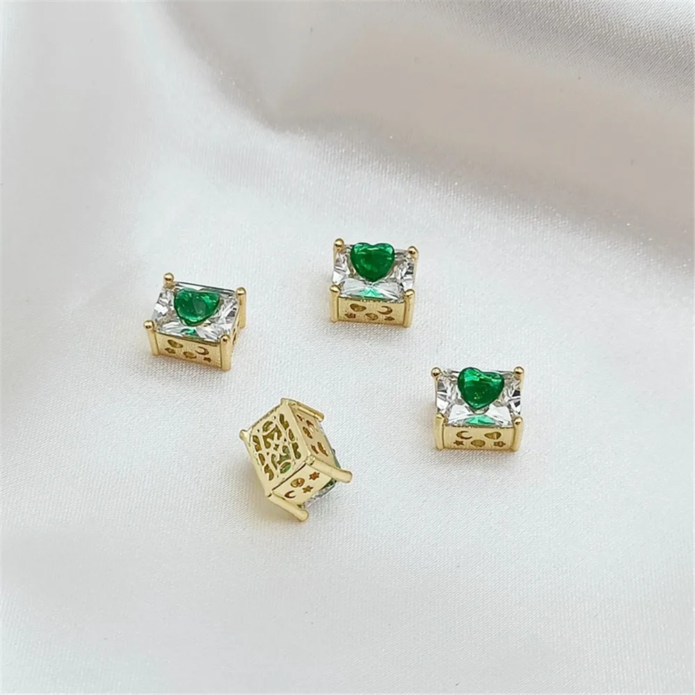 Silver 14K Gold Gun Black Zircon Heart Square Spacer Beads Handmade DIY Bracelet with Loose Beads Accessories view 4