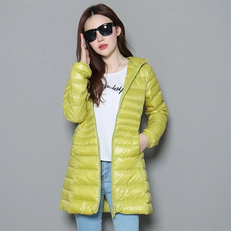 

Women Winter Down Puffy Jackets 2022 New Hood Woman Slim White Duck Down Coat Female Portable Fluffy Long Down Coats