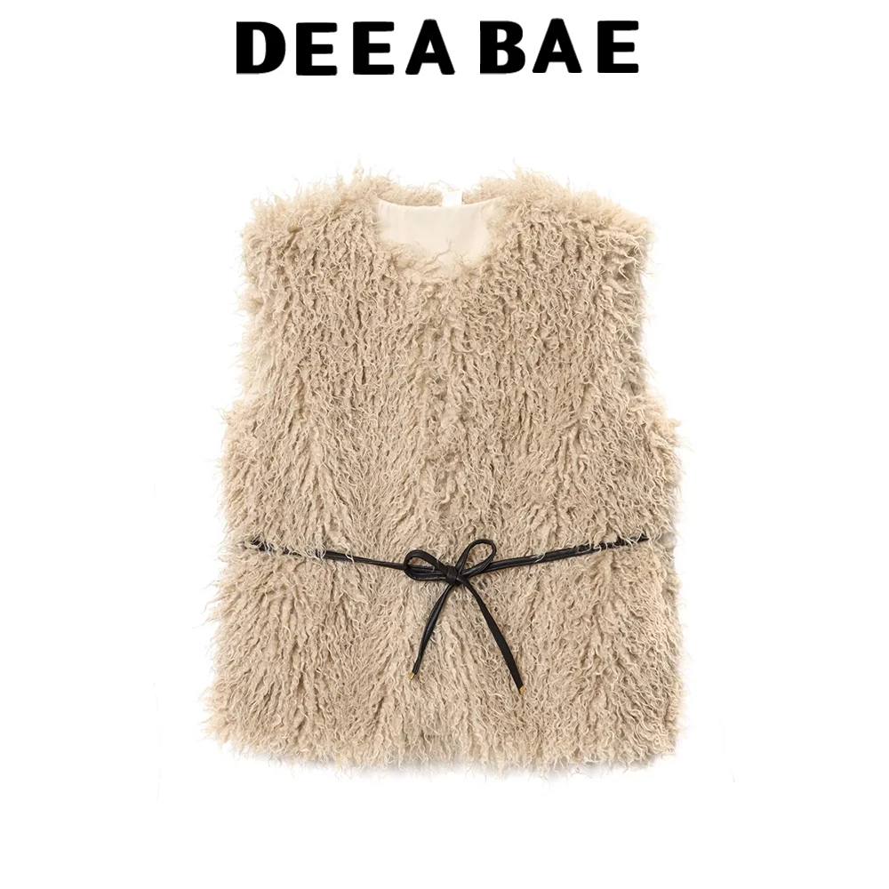 

DEEABAE Осенняя новая женская модная куртка без рукавов в европейском и американском стиле с поясом на талии и плюшевым жилетом