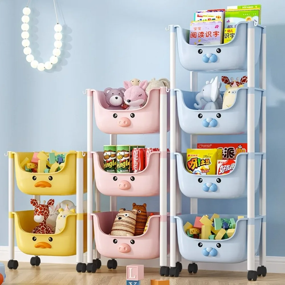 Toy Storage Trolley 4-Tier Children Cute Cartoon Toy Trolley For Office Living Room Kitchen Multi-Functional Mobile Storage Cart