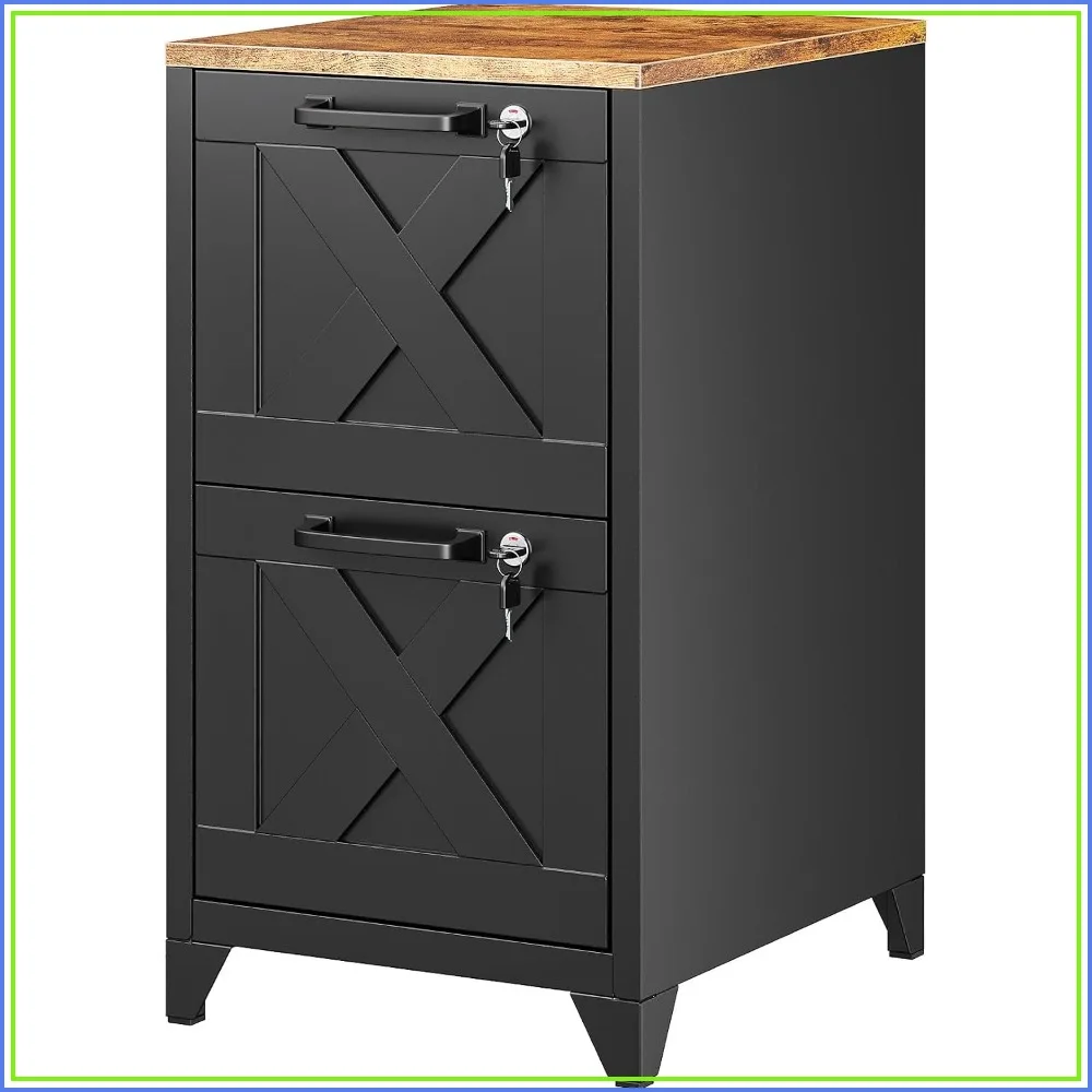 Vertical File Cabinet with Lock, 2 Drawer Steel Storage for Office Home, Letter Size, Black