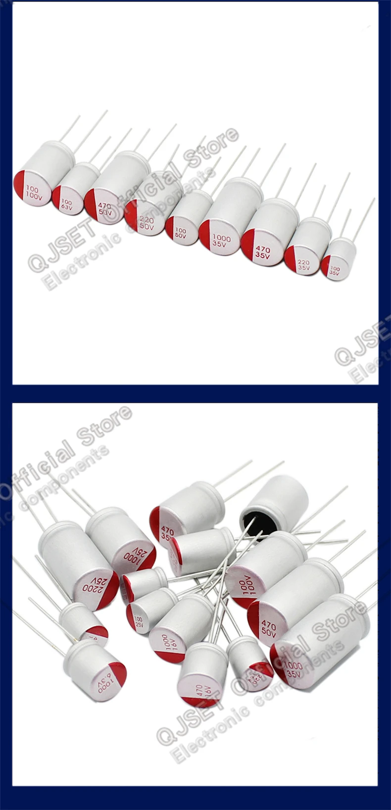 10 Stück DIP-Feststoffkondensatoren 6,3V 10V 16V 25V 35V 50V 63V 100V 47μF 100μF/220/470/560/680/1000/2200 μF Elektrolytkondensatoren – Detail 7