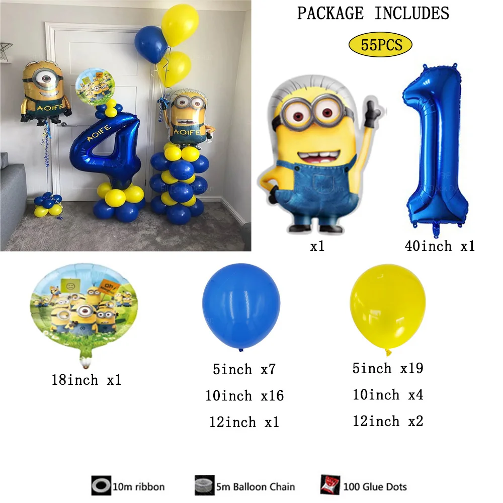 1set Cartoon Minion themed Balloon Set 40inch Blue Number 1-9 Foil Balloons Birthday Party Decoration Baby Shower Party Supplies