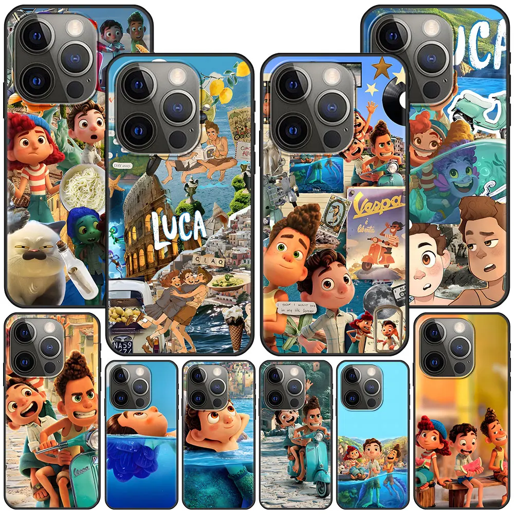 Disney Anime Luca Case for Apple iPhone 14 11 7 SE 2020 8 X XS 13 12 Mini XR 15 Pro Max Silicone Black Soft Phone Cover