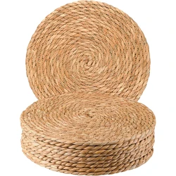 LMETJMA Round Woven Placemats Natural Straw Braided Rattan Placemats Heat Resistant Boho Place Mats For Dining Table JT314