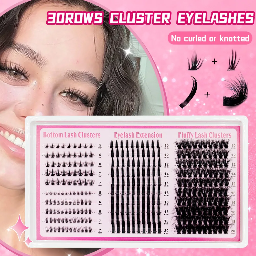 Handmade PBT Elf Hair Mixed Upper and Lower False Eyelashes DIY Segment Filling Black Matte 20 Rows Large Capacity Mixed Style