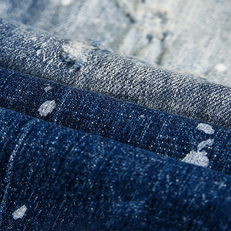 Street Fashion Designer Men Jeans Retro Washed Blue Stretch Slim Fit Painted Patched Ripped Jeans Men Brand Denim Pants Hombre