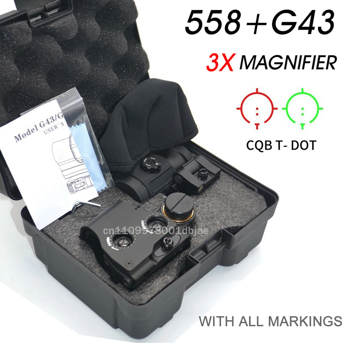 EXPS3 558+G43 Holographic Collimator Red Green Dot Sight 3X Magnifier Hunting Scope Professional Edition 20mm Mount image 6