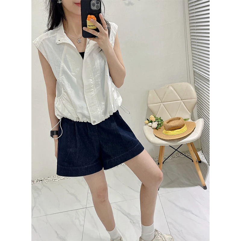 

Женская куртка без рукавов, жилет, модный свободный повседневный костюм, жилеты, однотонное легкое лохматое пальто с воротником-стойкой на молнии