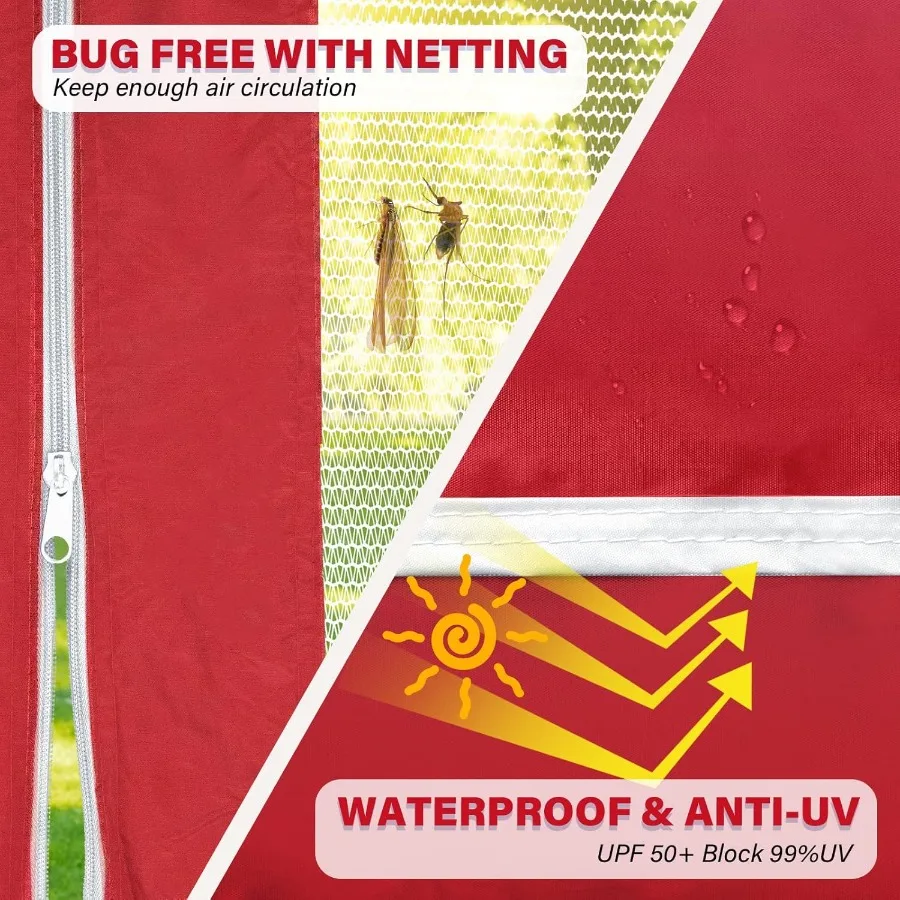 خيمة بمظلة 10 × 10 مع شاشة شبكية للحفلات الخارجية والتخييم، شرفة فناء قابلة للطي سهلة المنبثقة مع حقيبة دوارة و4 ق