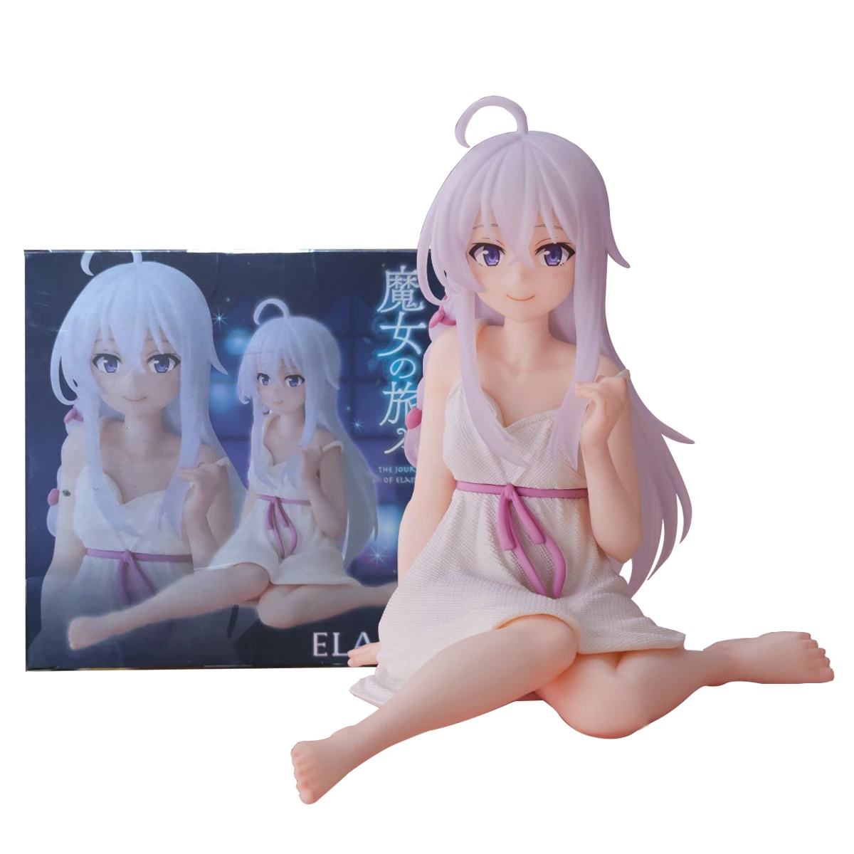 9CM Anime Figure Wandering Witch Elaina Sexy White Pajamas Sitting Pose PVC Figurine Car Audio Decoration Collection Ornament