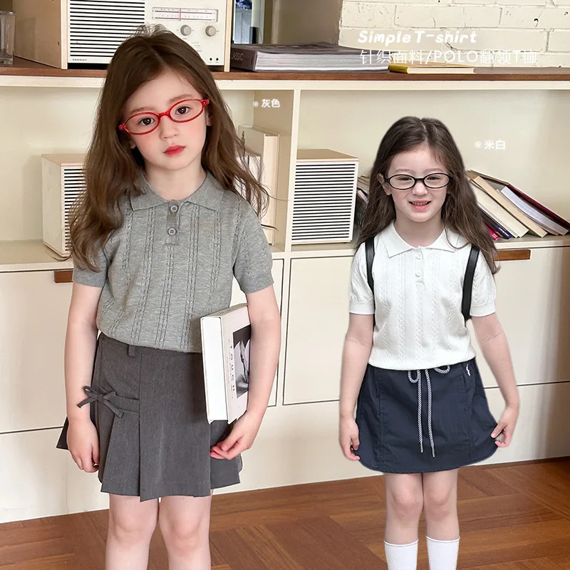 

Модная стильная вязаная футболка-поло с коротким рукавом для детей, летняя коллекция 2026