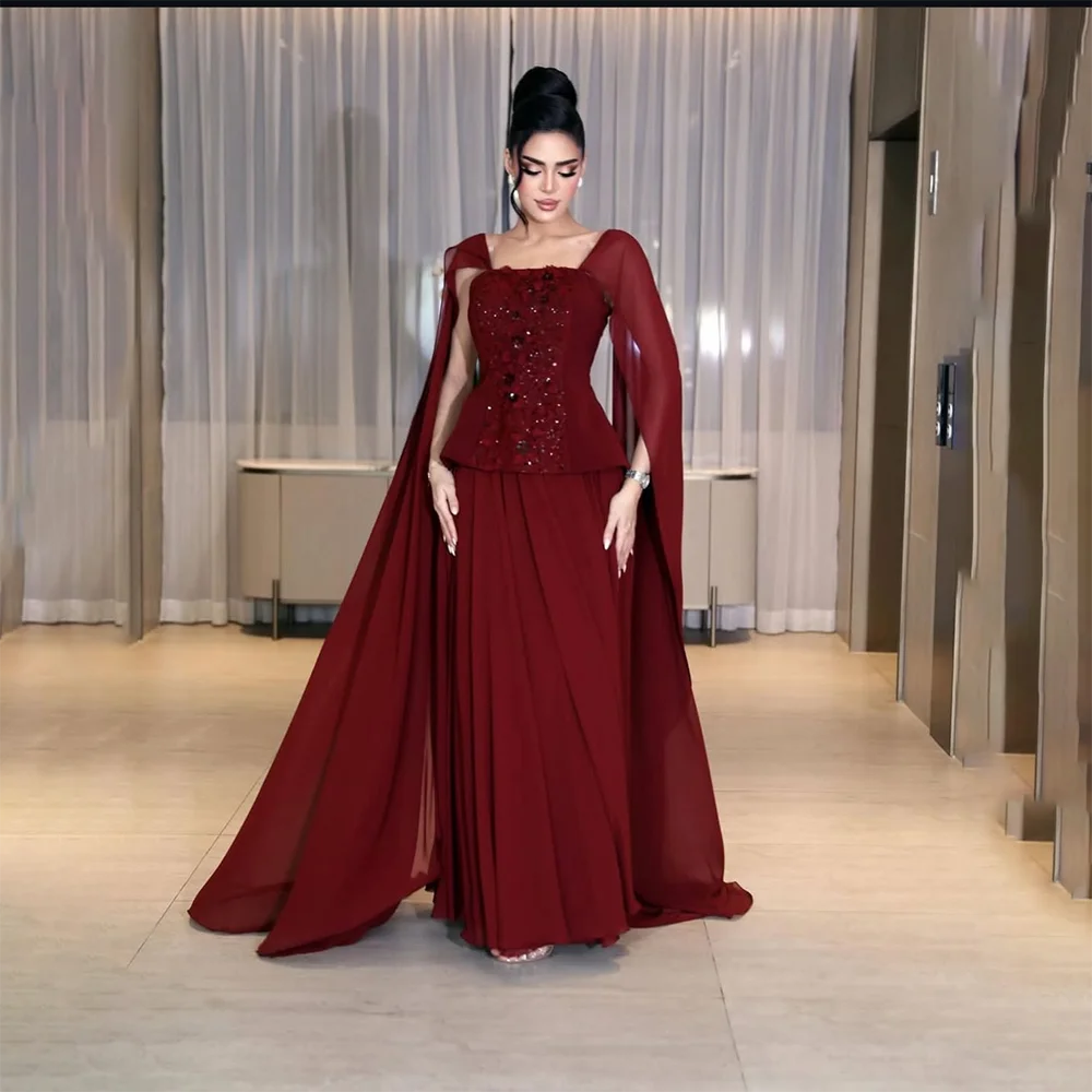 ブルゴーニュ サウジアラビア イブニングドレス カスタマイズ オフショルダー プリーツ アップリケ Aライン フォーマルパーティードレス フロアレングス プロムドレス