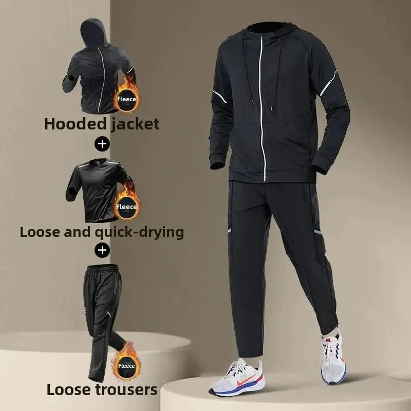 

Men's Winter Running Fitness Set Fleece-Lined Thermal Clothes Quick-Dry Runs Training Sports Football Mens Sweatsuits Set