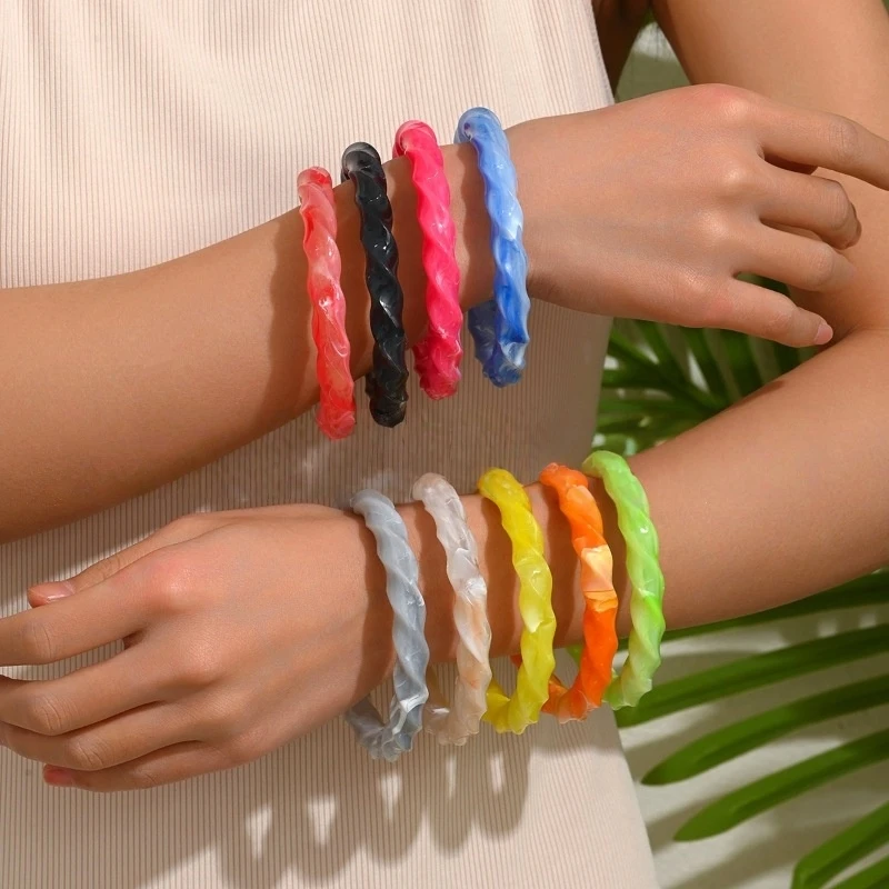 Vintage Acrylic Geometric Spiral Twist Wide Cuff Bangles for Women Resin Statement Charm Bracelet Bangle Jewelry Gifts