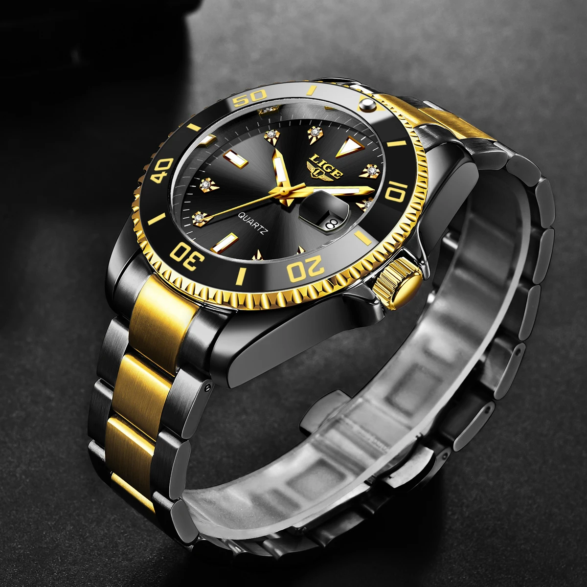 LIGE Luxury Men's Quartz Watch Classic Business Men Wristwatch Large Dial Alloy Steel Strip Men's Quartz Watch Reloj Hombre