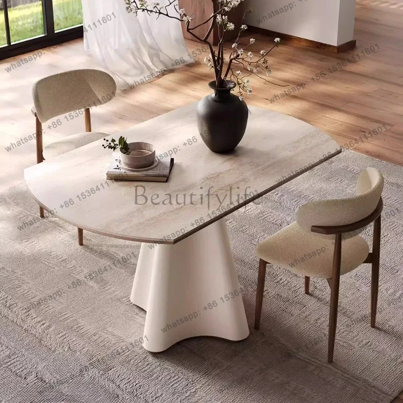 FG Home Luxury Modern Rock Slab Retractable 120cm 130cm Dining Table And Sets 4 Chairs Dining Rooms Pliante Kitchen Furniture