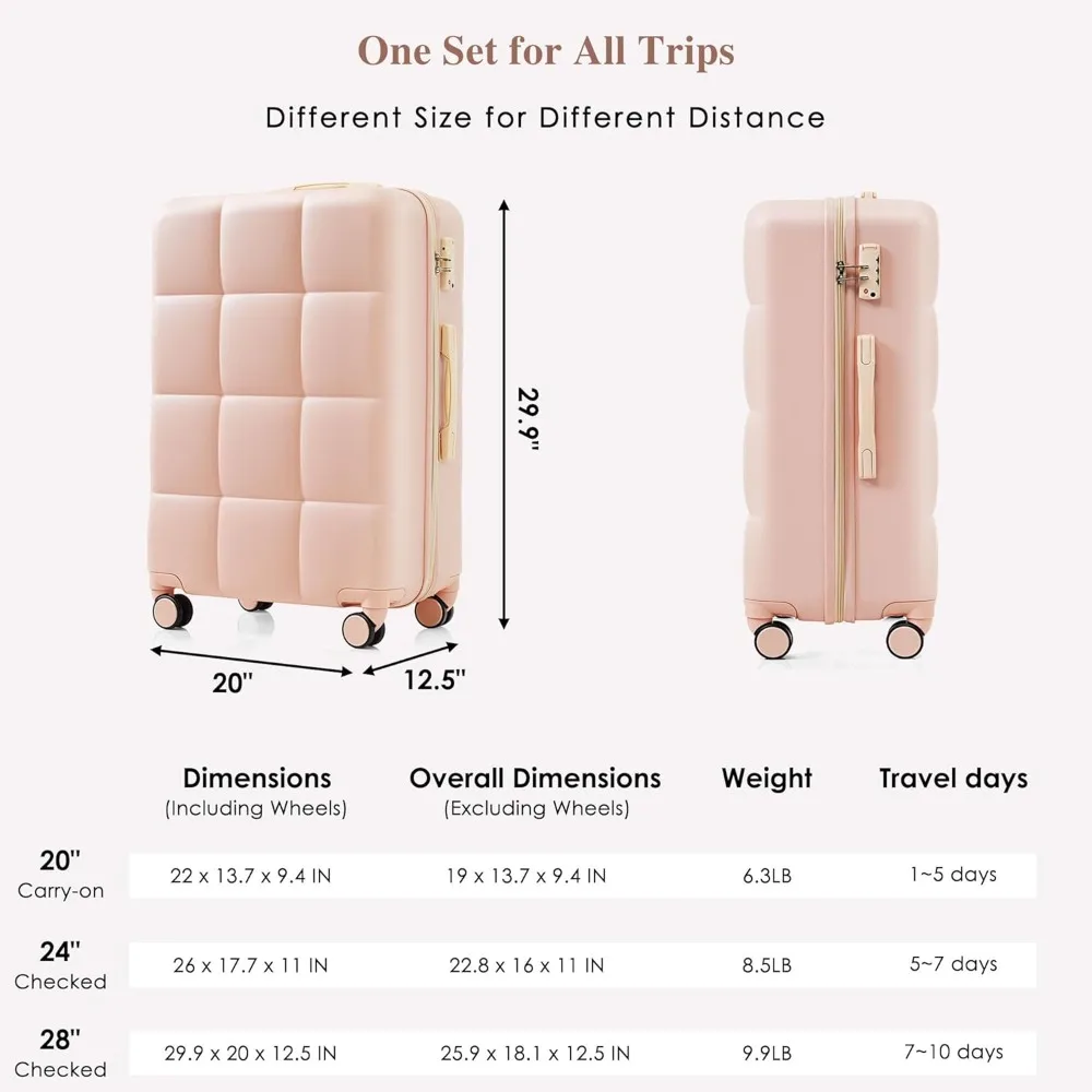 مجموعة حقائب سفر خفيفة الوزن ذات جوانب صلبة بقفل TSA للأطفال بخطوط وردية مقاس 20 و24 و28 بوصة #5