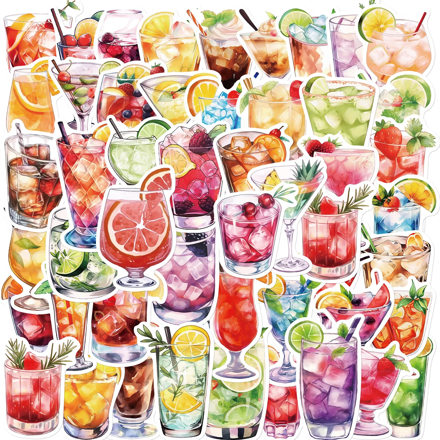 50 Stück Aquarell-Cocktail-Aufkleber, DIY-Aufkleber, Bastelbedarf, Aufkleber, Scrapbooking, Laptop, Koffer, Schreibwaren, Telefon