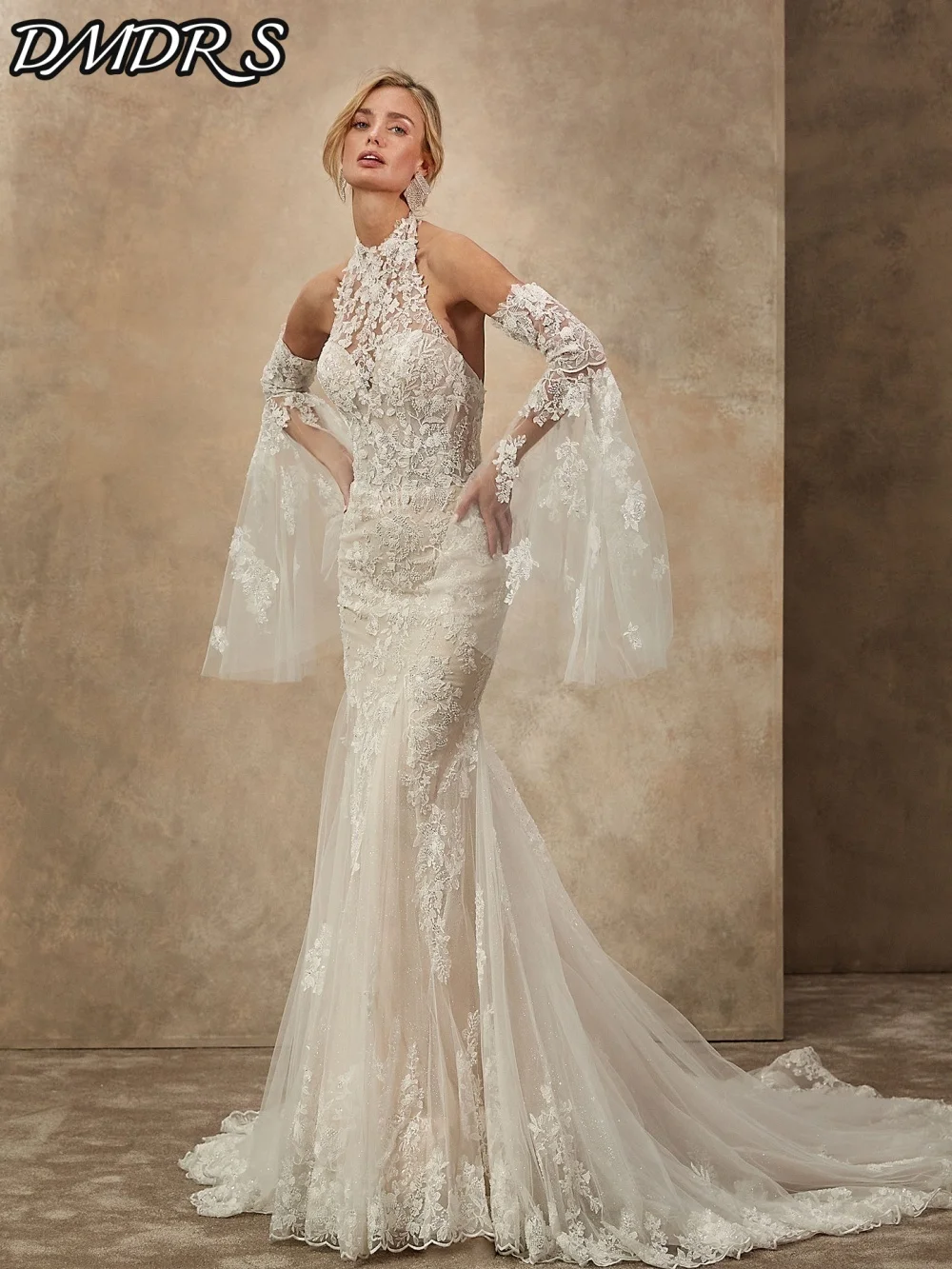 

Elegant Halter-Neck Wedding Dresses Charming Sleeveless Bridal Gowns Graceful A-Line Floor-Length Wedding Gowns Vestidos De Novi