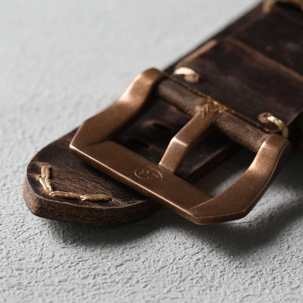 Handmade Head Layer Cowhide Watch Strap 20MM 22MM 23MM 24MM 26MM, Bronze Watch Strap with Vintage Solid Bronze Buckle, CUSN8